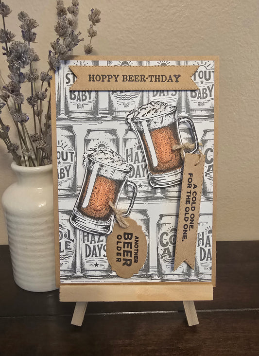 Hoppy Beer-thday Handmade Greeting Card and Gift Bag Set