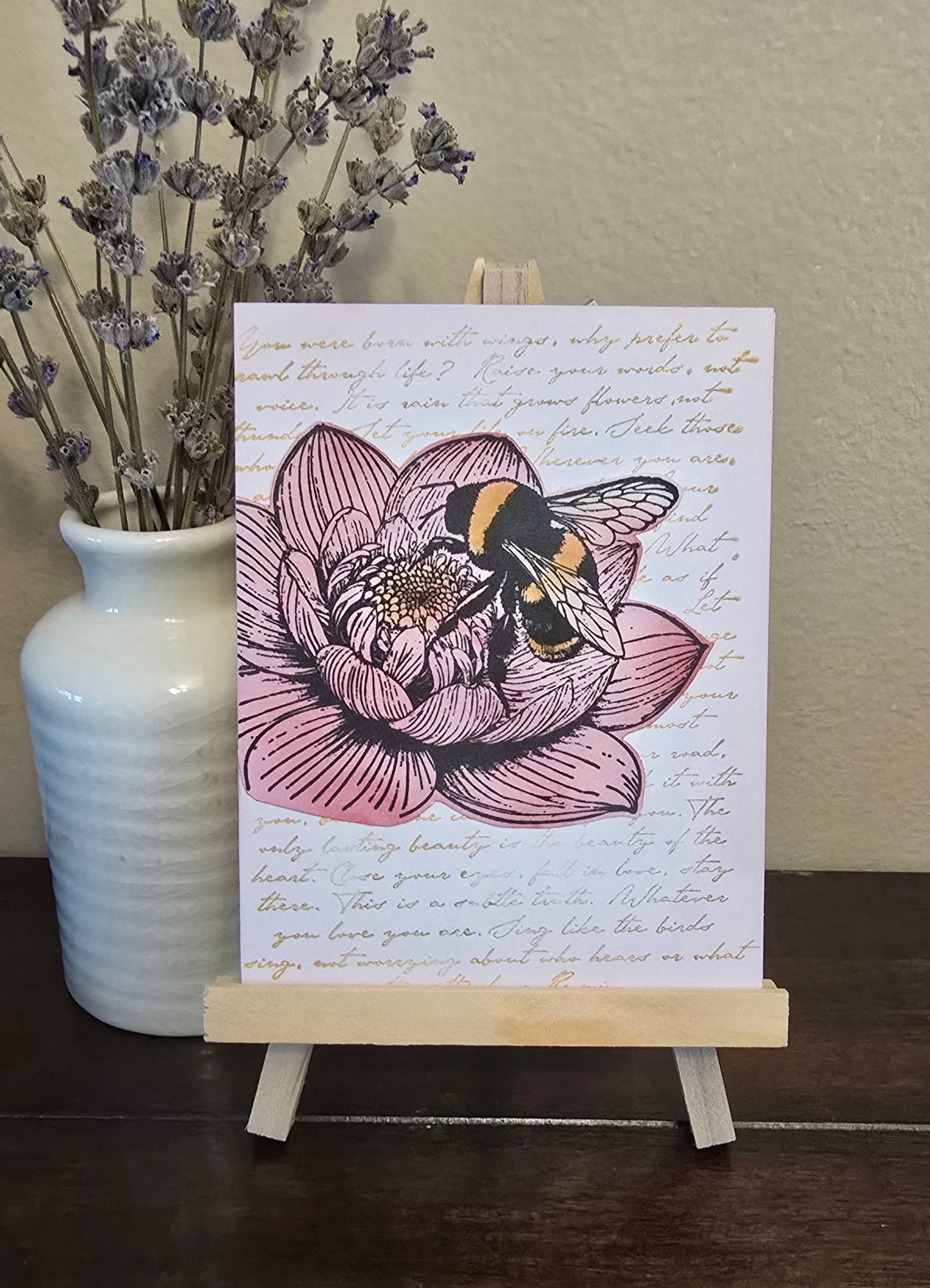 Pretty Pink Peony Handmade Blank Notecard