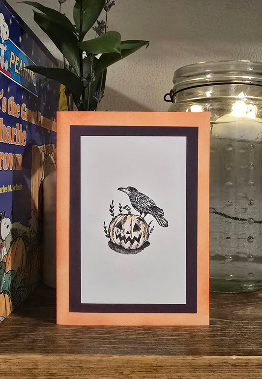 Halloween - Crow + Pumpkin (Handmade Greeting Card)