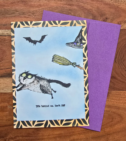 It's behind me. Isn't it? (Handmade Halloween Greeting Card)