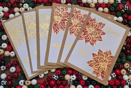 Peace and Joy Poinsettias Holiday Card Collection (6 cards, 2 unique designs)