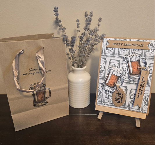 Hoppy Beer-thday Handmade Greeting Card and Gift Bag Set