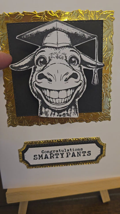 "Congratulations SMARTYPANTS" Handmade Graduation Card (with wobbly spring action effect)