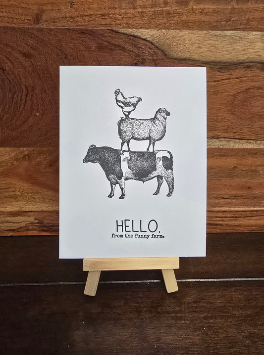HELLO, from the funny farm. (Handmade Greeting Card)