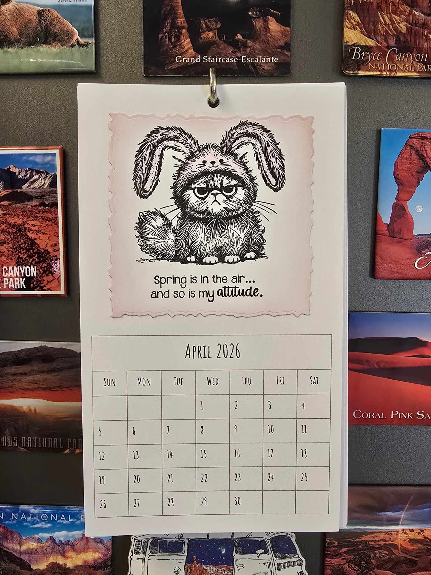 "Pissy Kitty" 2026 Hanging Calendar (Magnetic Hanger Hook Included)