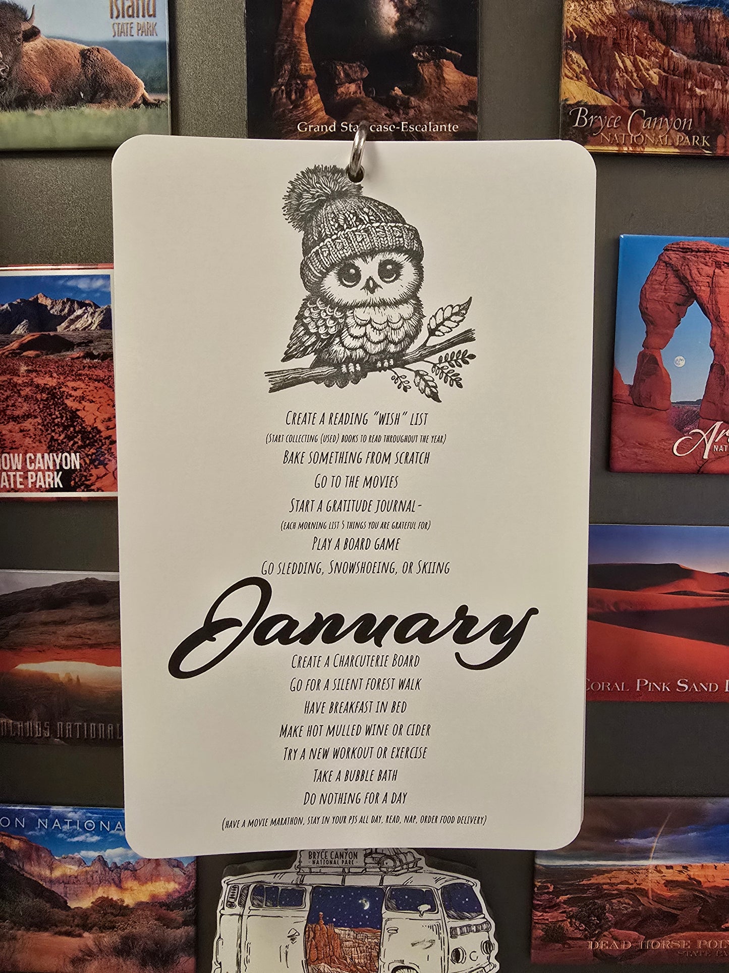 Bucket List Calendar (undated) - Simple Black & White (Magnetic Hanger Hook Included)