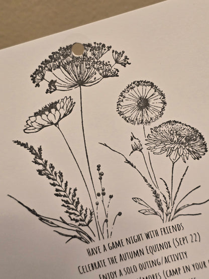 Bucket List Calendar (undated) - Simple Black & White (Magnetic Hanger Hook Included)