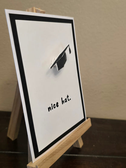 "nice hat." Handmade Graduation Card (with paper 'spring')