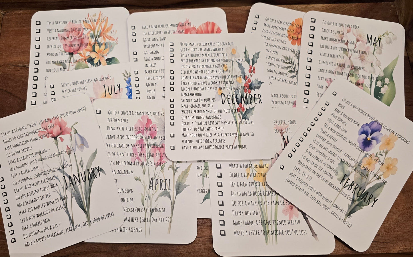 2025 5.5"x4.5" Desktop Monthly Bucket List with Birth Flowers (no calendar, easel not included)