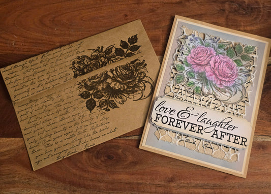 "love & laughter FOREVER AFTER" Handmade Wedding Card