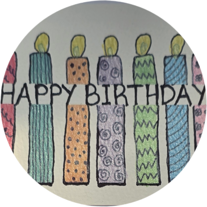 "Happy Birthday" watercolor candles, Handmade Birthday Card