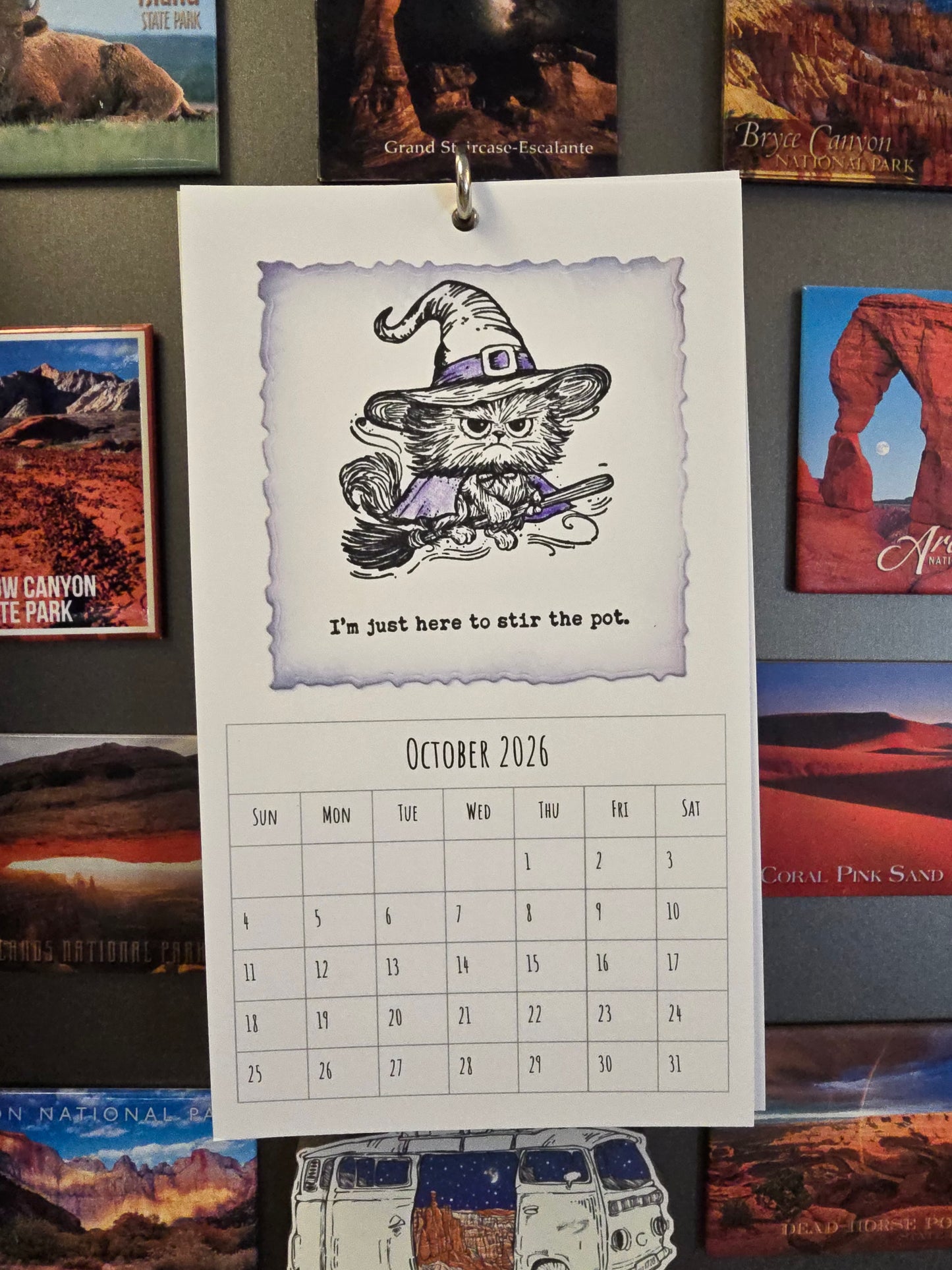 "Pissy Kitty" 2026 Hanging Calendar (Magnetic Hanger Hook Included)