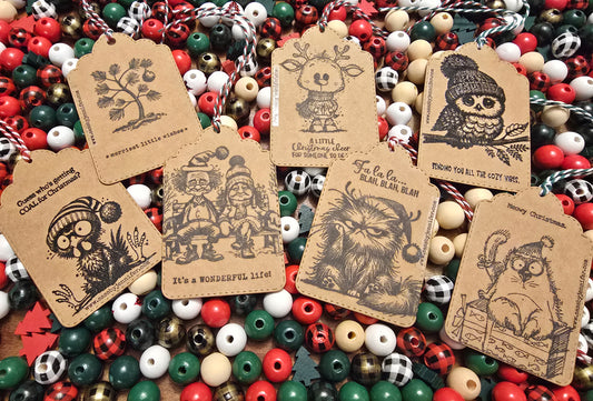 Holiday Gift Tags (Kraft) - assorted designs, double sided, set of 7