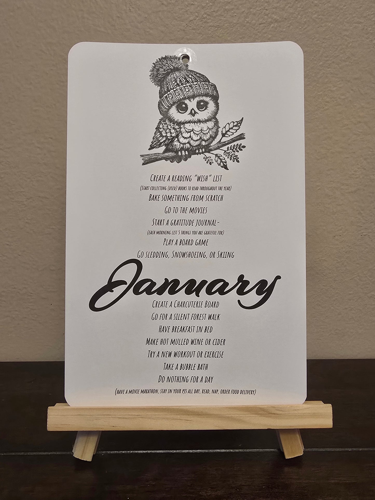 Bucket List Calendar (undated) - Simple Black & White (Magnetic Hanger Hook Included)