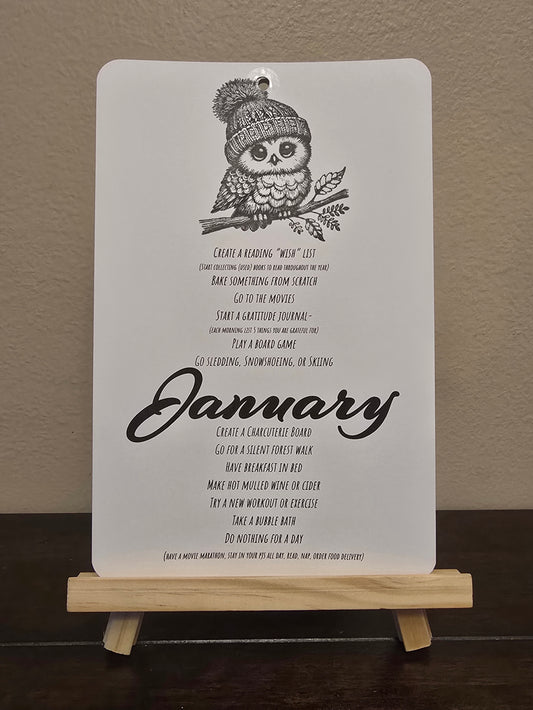 Bucket List Calendar (undated) - Simple Black & White (Magnetic Hanger Hook Included)