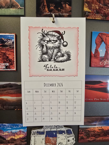"Pissy Kitty" 2026 Hanging Calendar (Magnetic Hanger Hook Included)