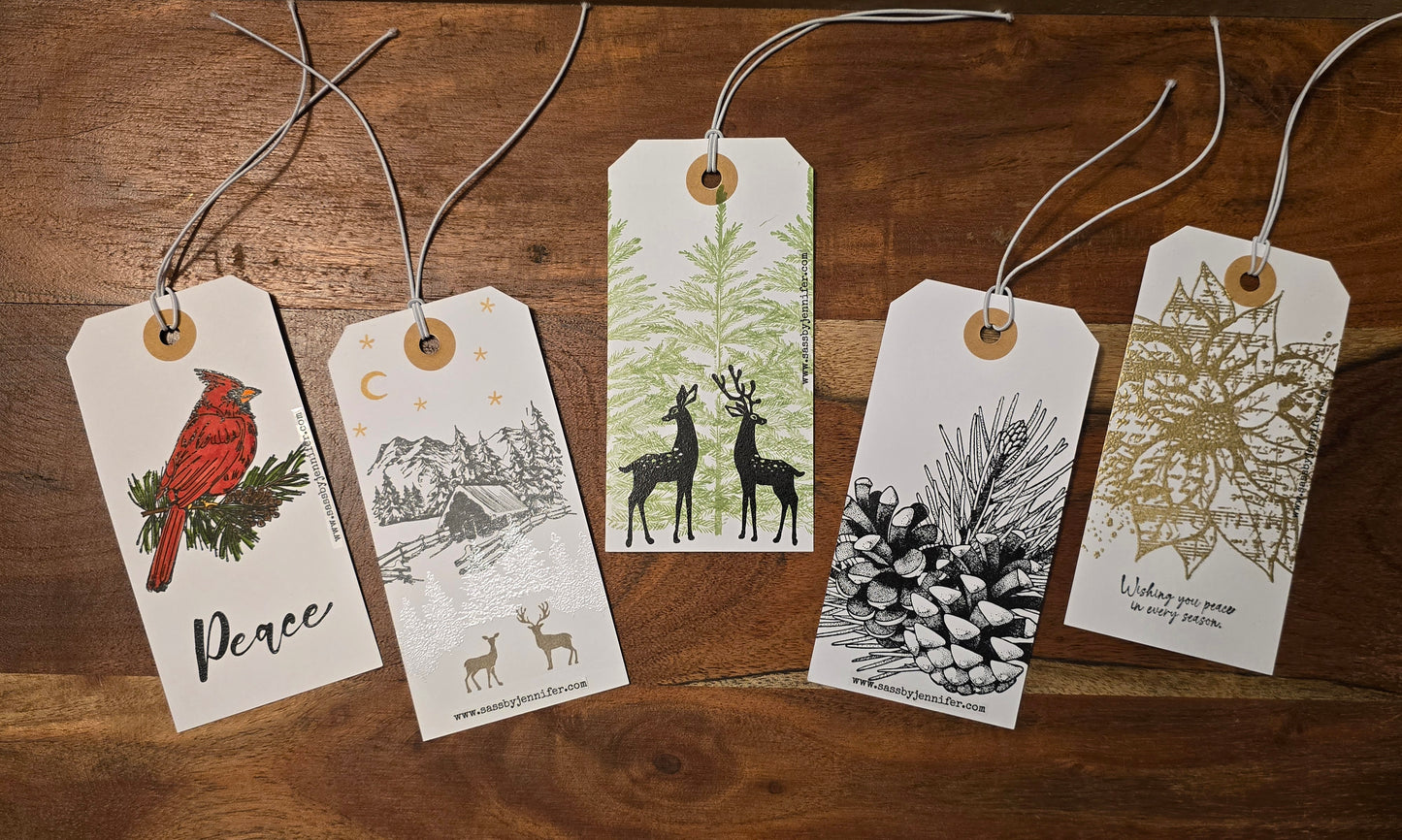 Wintery Nature Themed Holiday Gift Tags (Double Sided, Set of 5)