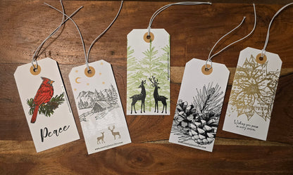 Wintery Nature Themed Holiday Gift Tags (Double Sided, Set of 5)