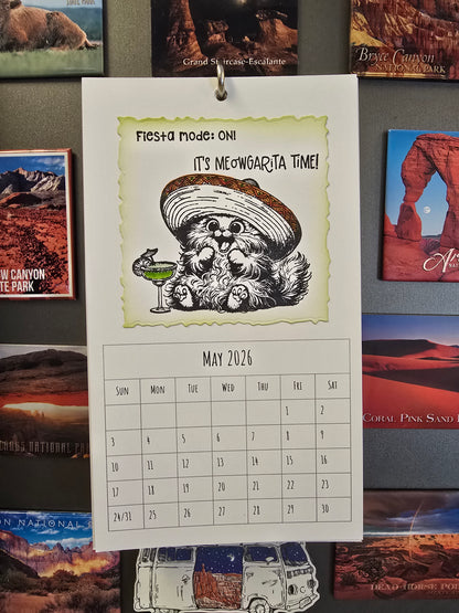 "Pissy Kitty" 2026 Hanging Calendar (Magnetic Hanger Hook Included)