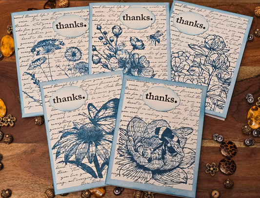 "thanks." Notecard set (5 unique designs, blank inside)