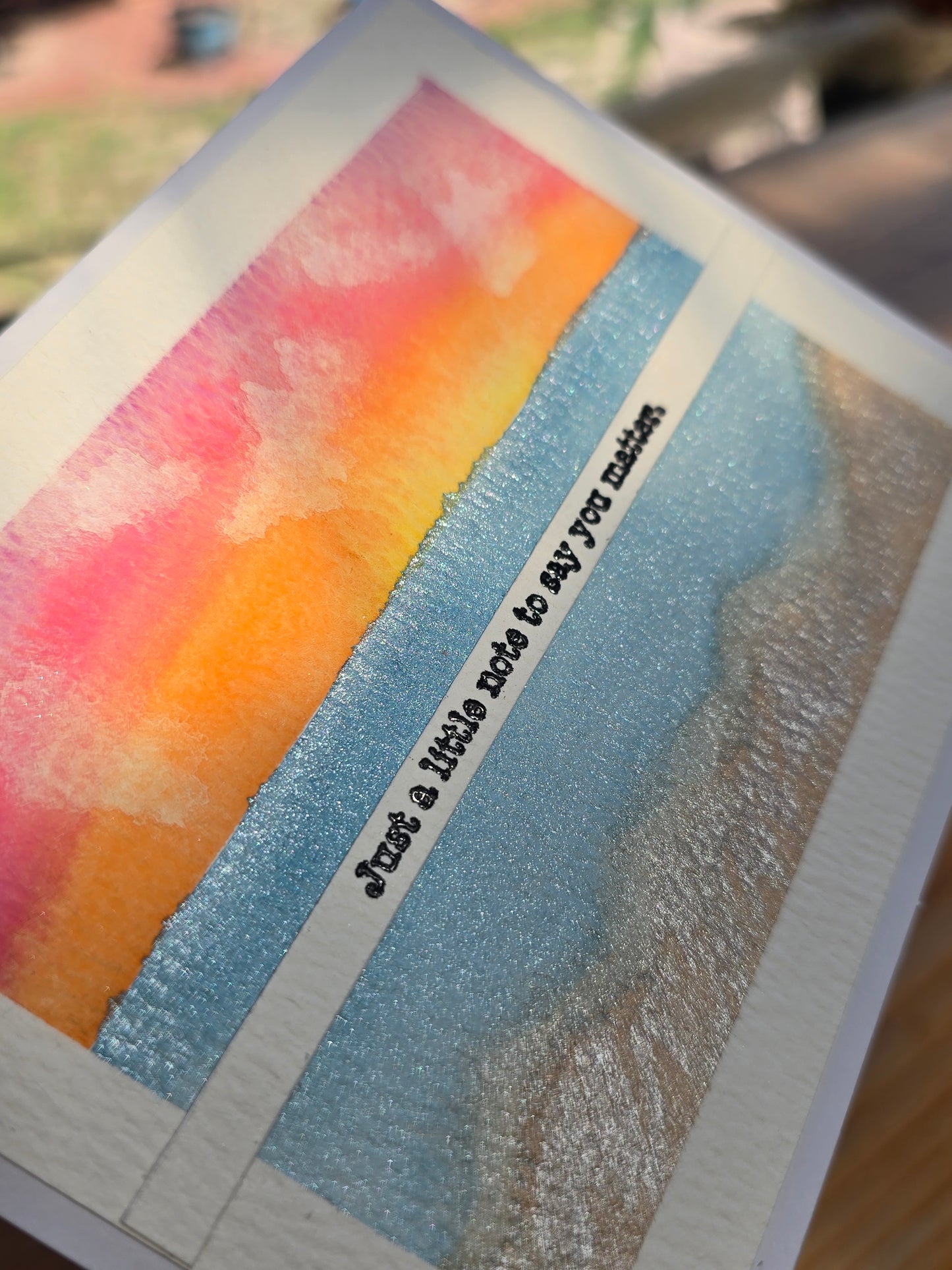 Watercolor Ocean Sunset, "Just a little note to say you matter." Hand painted Greeting Card