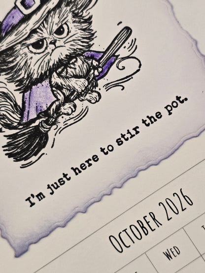 "Pissy Kitty" 2026 Hanging Calendar (Magnetic Hanger Hook Included)