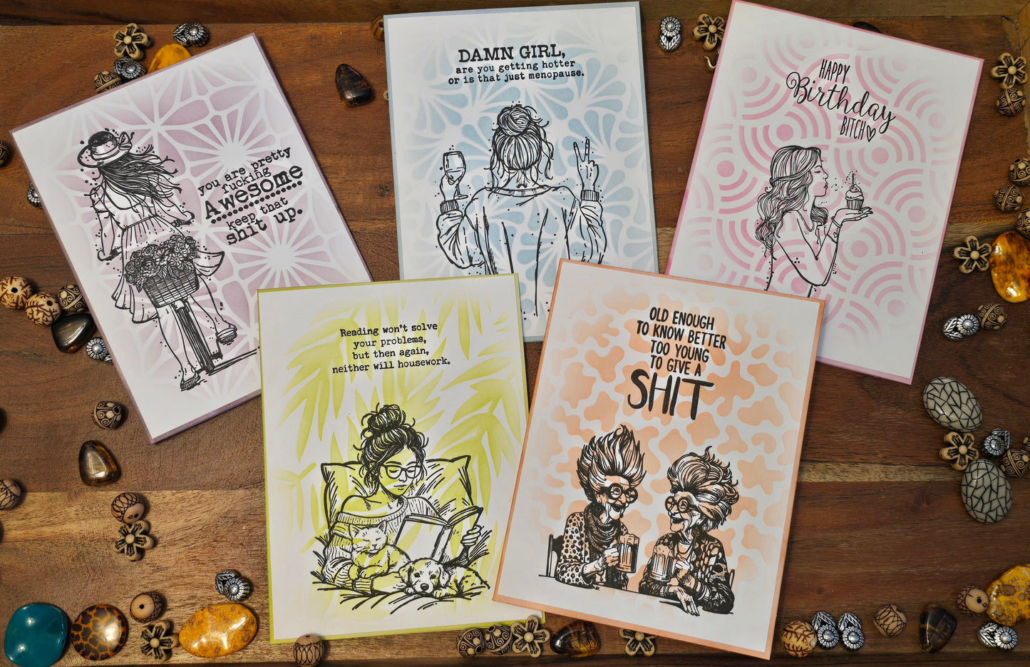 Sassy Girl Notecard Set (5 unique designs, blank Inside)