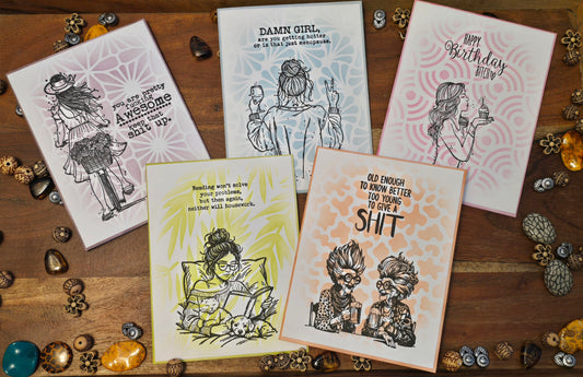 Sassy Girl Notecard Set (5 unique designs, blank Inside)