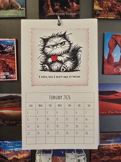 "Pissy Kitty" 2026 Hanging Calendar (Magnetic Hanger Hook Included)
