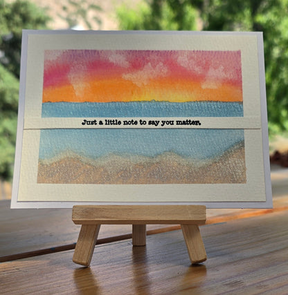 Watercolor Ocean Sunset, "Just a little note to say you matter." Hand painted Greeting Card