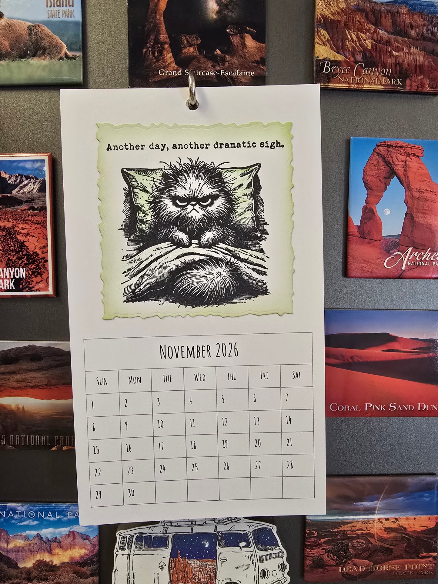 "Pissy Kitty" 2026 Hanging Calendar (Magnetic Hanger Hook Included)