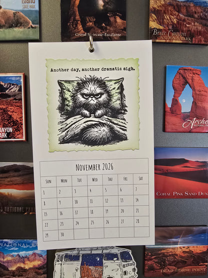 "Pissy Kitty" 2026 Hanging Calendar (Magnetic Hanger Hook Included)