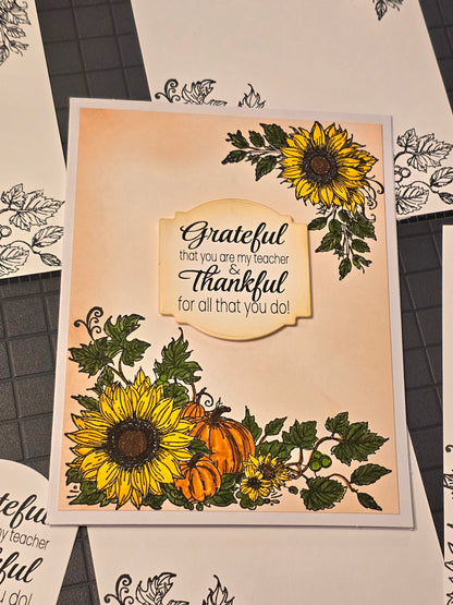 Grateful that you are my teacher & thankful for all that you do! Thanksgiving Card Set of 4