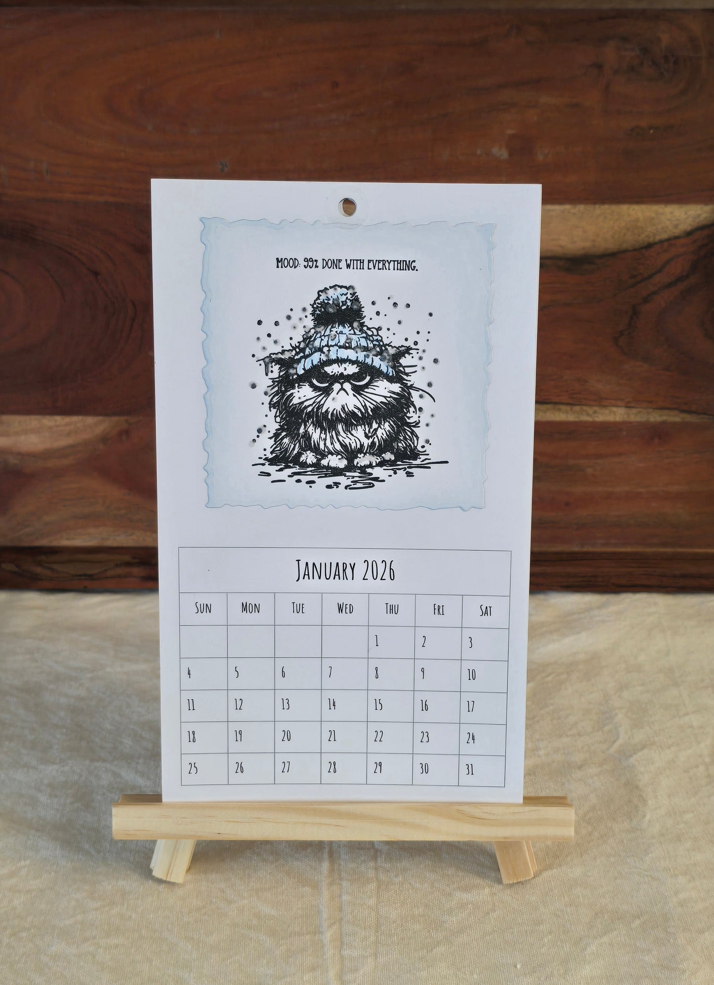 "Pissy Kitty" 2026 Hanging Calendar (Magnetic Hanger Hook Included)