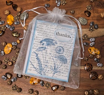 "thanks." Notecard set (5 unique designs, blank inside)