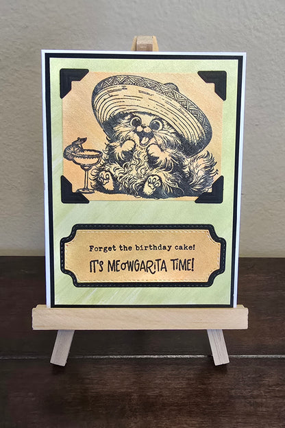 "Forget the birthday cake! It's MEOWGARITA time!" Handmade Birthday Card