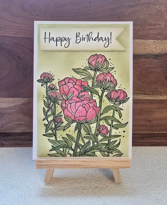 Blooming Peonies Handmade Birthday Card