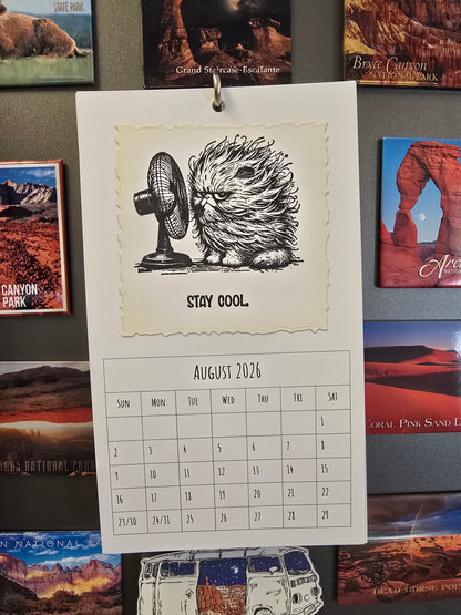 "Pissy Kitty" 2026 Hanging Calendar (Magnetic Hanger Hook Included)
