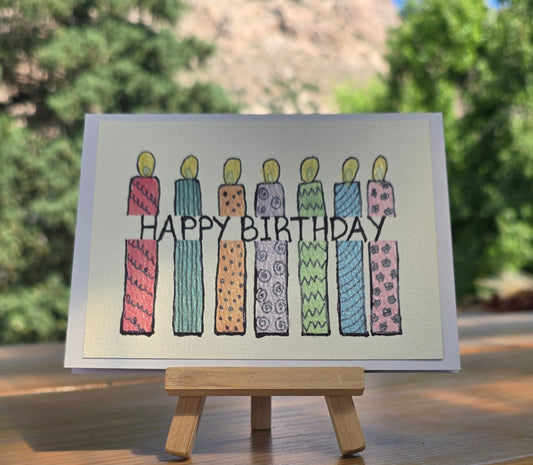 "Happy Birthday" watercolor candles, Handmade Birthday Card