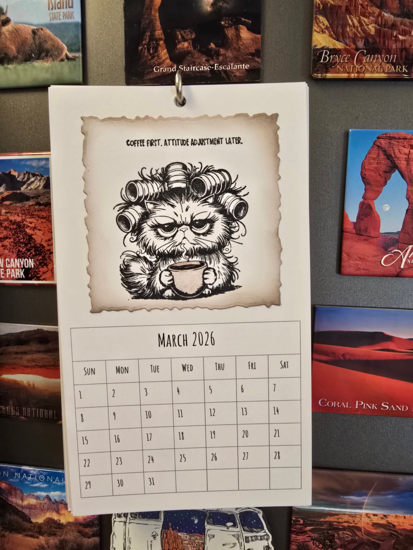 "Pissy Kitty" 2026 Hanging Calendar (Magnetic Hanger Hook Included)