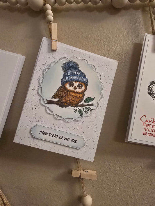 "Sending you all the cozy vibes" Handmade Holiday Card