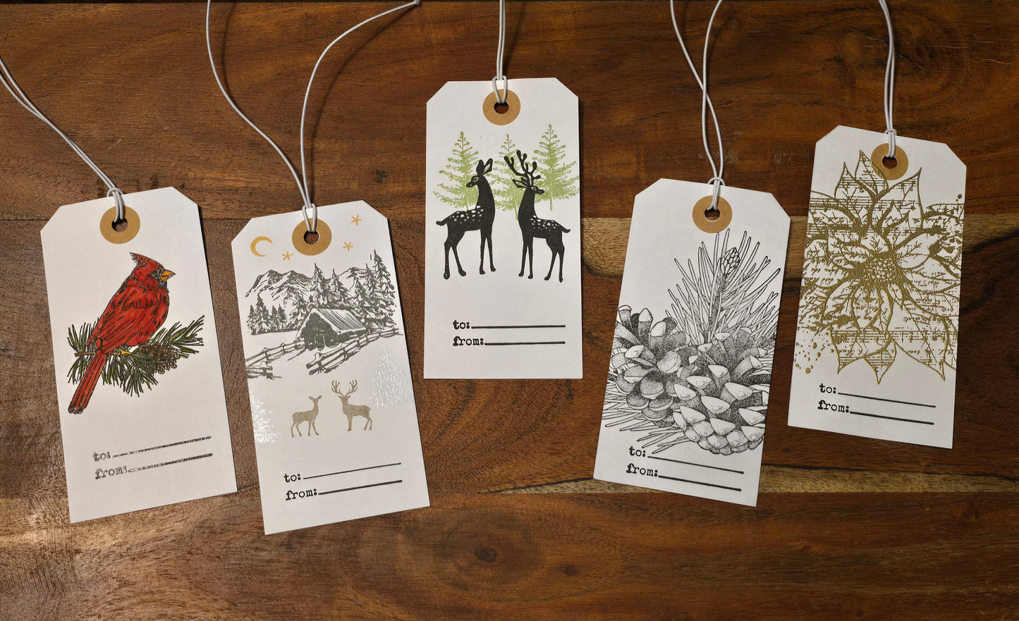 Wintery Nature Themed Holiday Gift Tags (Double Sided, Set of 5)