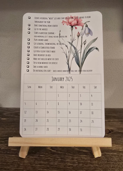 2025 8.5"x5.5" Desktop Bucket List Calendar with Birth Month Flowers (does not include easel)