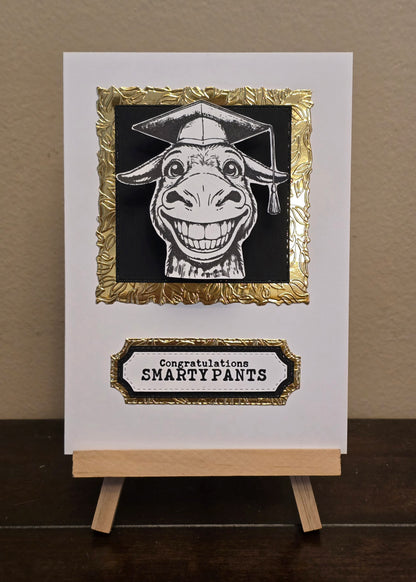 "Congratulations SMARTYPANTS" Handmade Graduation Card (with wobbly spring action effect)